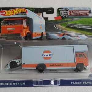 Hot Wheels Car Culture Team Transport Porsche 917 LH & Fleet Flyer Truck GULF